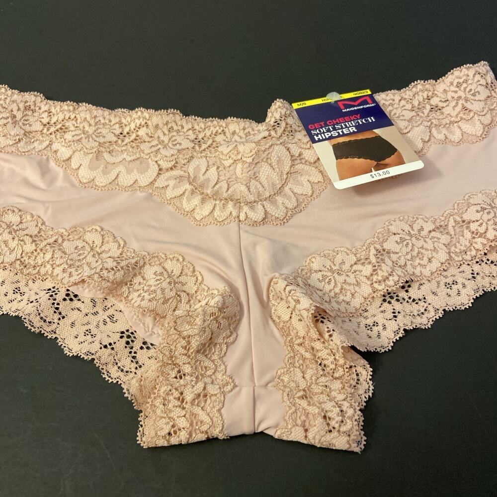 NEW! MAIDENFORM PINK HIPSTER PANTIES W LACE & METALLIC TRIM/ SIZE 6 /MEDIUM